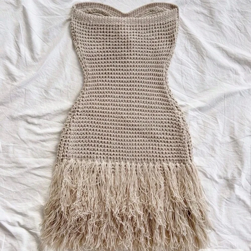 Elegant Beige Fringe Dress - Picture 3 of 3
